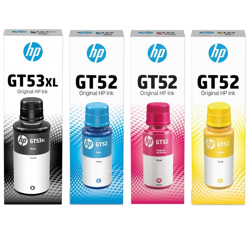 Hp Gt53xl Set of 4 Colors Black Cyan Yellow Magenta Original Ink Bottle (1vv21aa)