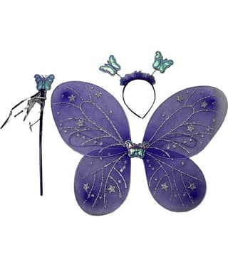 Purple Butterfly Costume Dress For Girls with Wings, Wand & Hairband, (FreeSize)