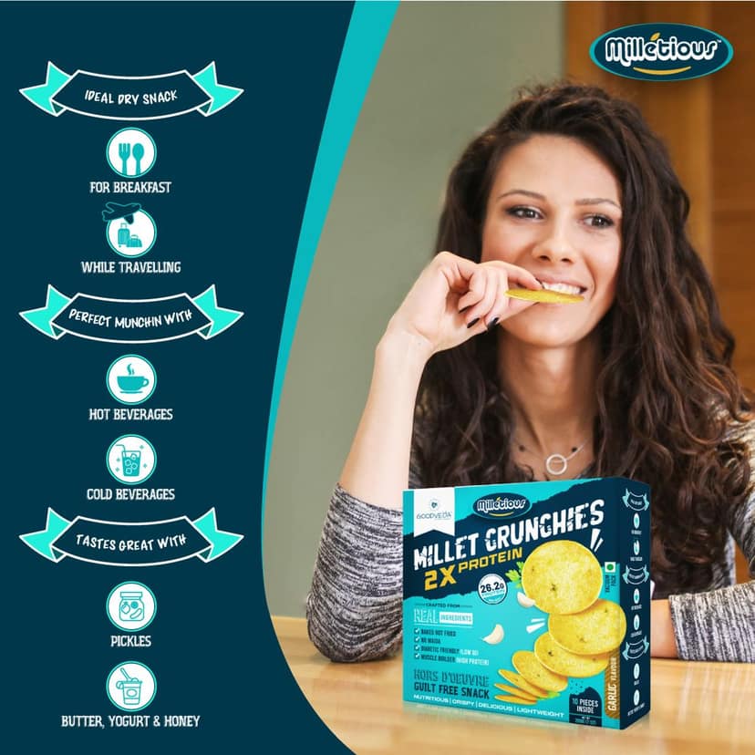 Goodveda Millet Crunchies with Bajra Jow AR I 26.20 Protein I Vegan I High Fibre I Trans Fat Free I Pack of 1 II 200gm view 2