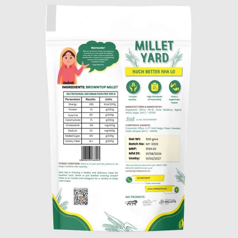 Millet Yard Premium Browntop Millet Atta (Browntop Flour ) Millet Yard Premium Browntop Millet Atta | Freshly Ground, High Fibre & Wholesome Nutrition view 2