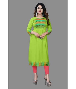 haya fashion - Lime Green Rayon Women's Straight Kurti ( Pack of 1 )