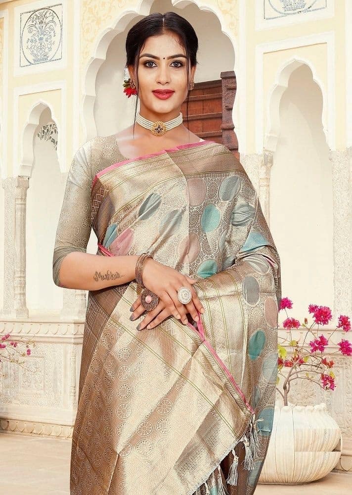 Woven Art Silk Saree in Grey view 2