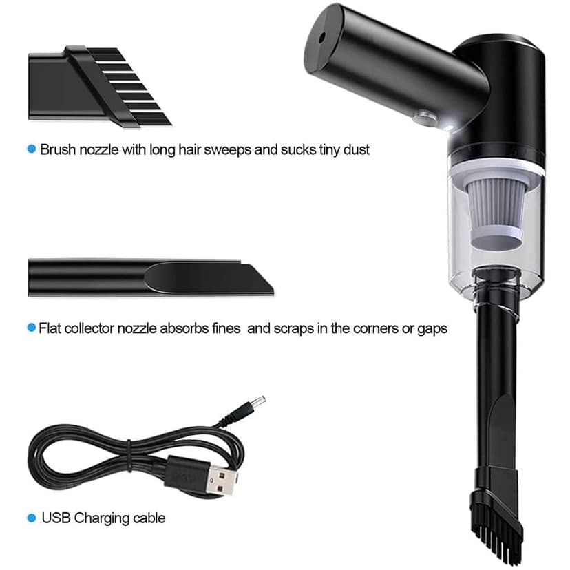 3 IN 1 Portable Car Vacuum Cleaner with Blower | USB Rechargeable Wireless Handheld Car Vacuum Cleaner Traveling, Camping Reusable,Portable,Rechargeable (Black) view 2