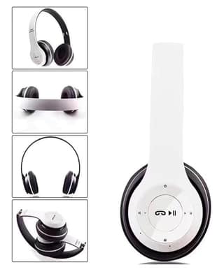 P 47 Wireless Bluetooth Headphones, Over-Ear Headset with Extra Bass, Foldable Design, Soft Memory Protein Earmuff, Bluetooth 5.0, FM Radio, SD Card Support, AUX Input (White)