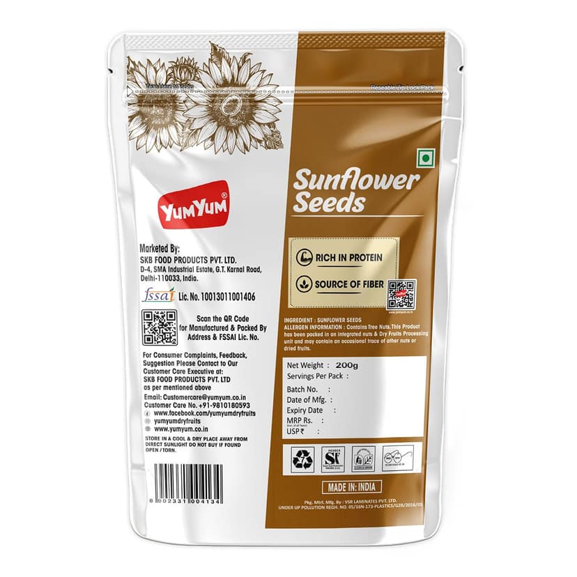 YUM YUM Raw Sunflower Seeds Rich India Magnesium Healthy Seeds - 200g view 2