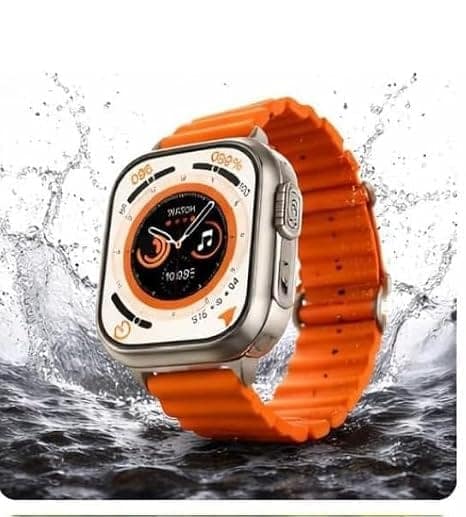 Orange Smartwatch with Rugged Silver Case and Sport Band view 2