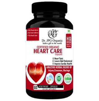 Dr JPG Organic Herbals Heart Care Capules 650mg, 60Veg Cpasules | Lowers Cholesterol | Blood Pressure | INDIA Organic Certified.