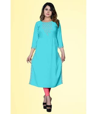 HAYA - Turquoise Rayon Women's Straight Kurti ( Pack of 1 )