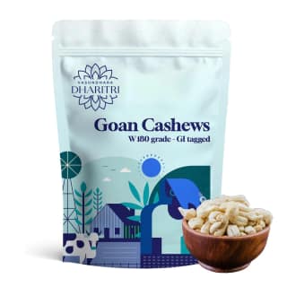 VASUNDHARA DHARITRI Goan Cashews W180 Grade GI Tagged 250gms, Organic Goan Kaju Rich in Protein & Vitamins, Whole Unbroken Cashews for Snacking, Cooking, Festive & Diet Fasting, Gluten Free N