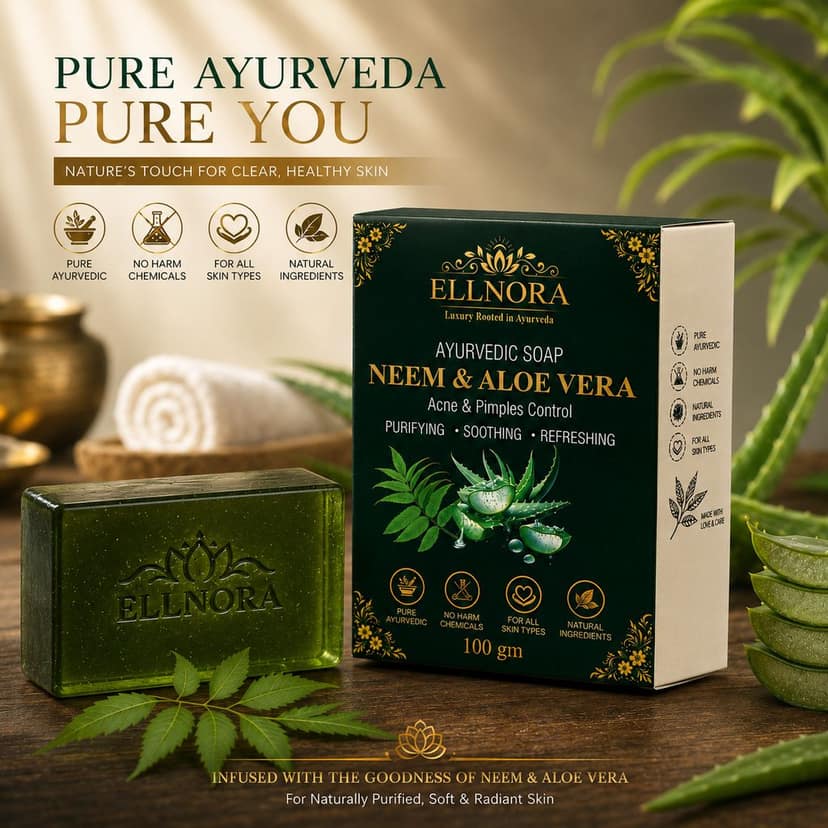 ELLNORA Neem & Aloe Vera Ayurvedic Soap for Acne and Pimple Control Remedies( Set of 4 Soaps) view 2