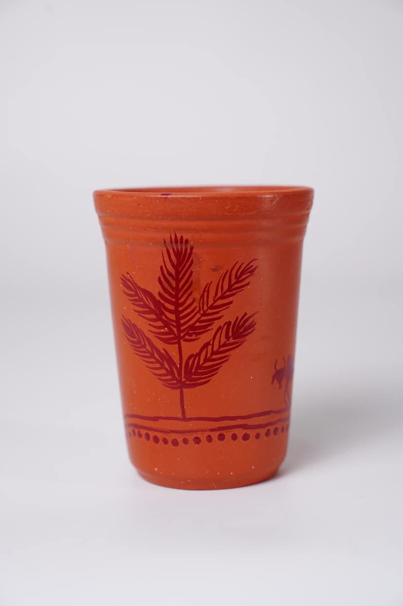 Tisser Brown terracotta or clay glass with handpainted Warli – Premium Handcrafted Eco-Friendly Product view 2
