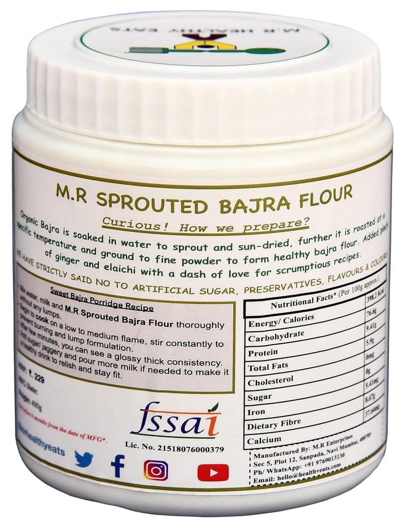 M.R Healthy Eats- Organic Sprouted Bajra Flour for Kids & Adults In Food-Grade Container 400 gms each (Pack of 2) (+6 Months) view 2