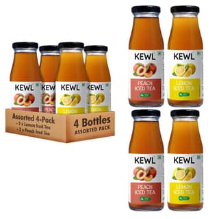 KEWL Iced Tea Assorted Pack Lemon & Peach | Ready to Drink, Non-Carbonated | Real Brewed Tea | 200ml x 4 Bottles
