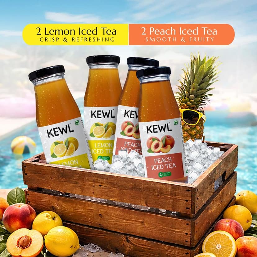 KEWL Iced Tea Assorted Pack Lemon & Peach | Ready to Drink, Non-Carbonated | Real Brewed Tea | 200ml x 4 Bottles view 2