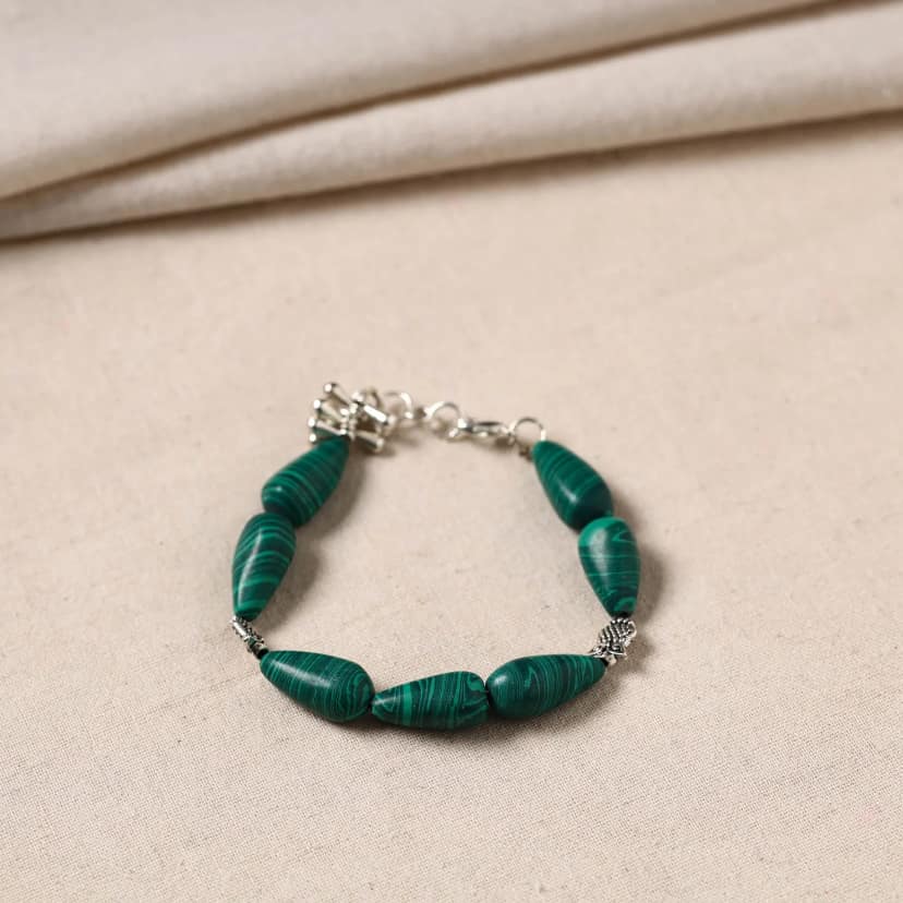 Green - Handmade German Silver Beaded Bracelet 09