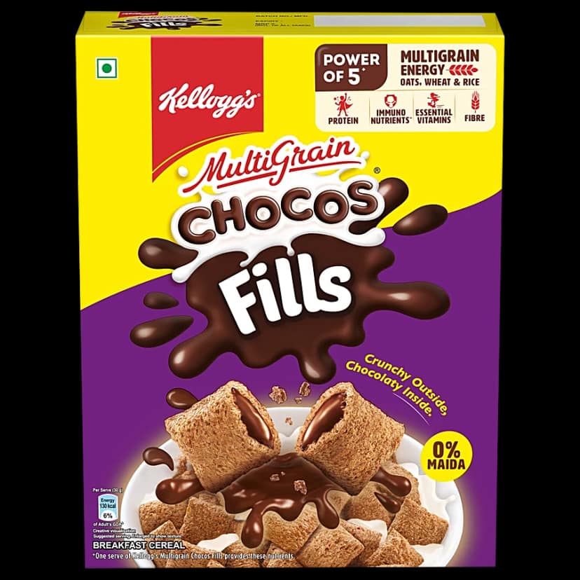 Kellogg's Chocos Fills, Double Chocolaty, Multigrain, High In Protein And B Vitamin, 0% Maida & Corn Flakes With Honey, 630G