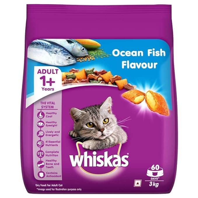 Whiskas Adult Dry Cat Food (1+ Years), Ocean Fish Flavour, 3Kg Pack view 2