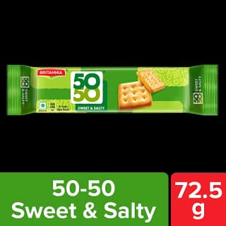 Britannia 50-50 Sweet & Salty Biscuit - Light, Crispy, Ready To Eat, 72.5 G
