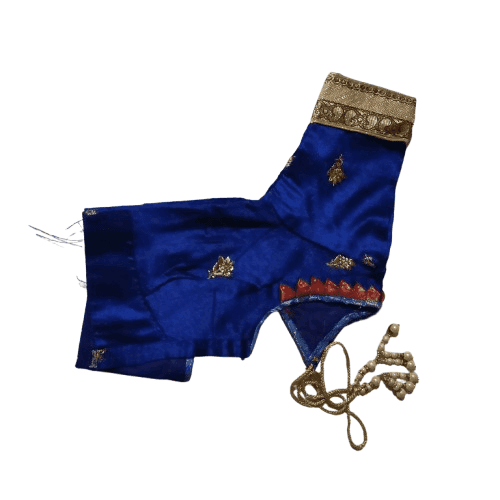 Women's Blue Embroidered Cotton Silk Saree Blouse view 2