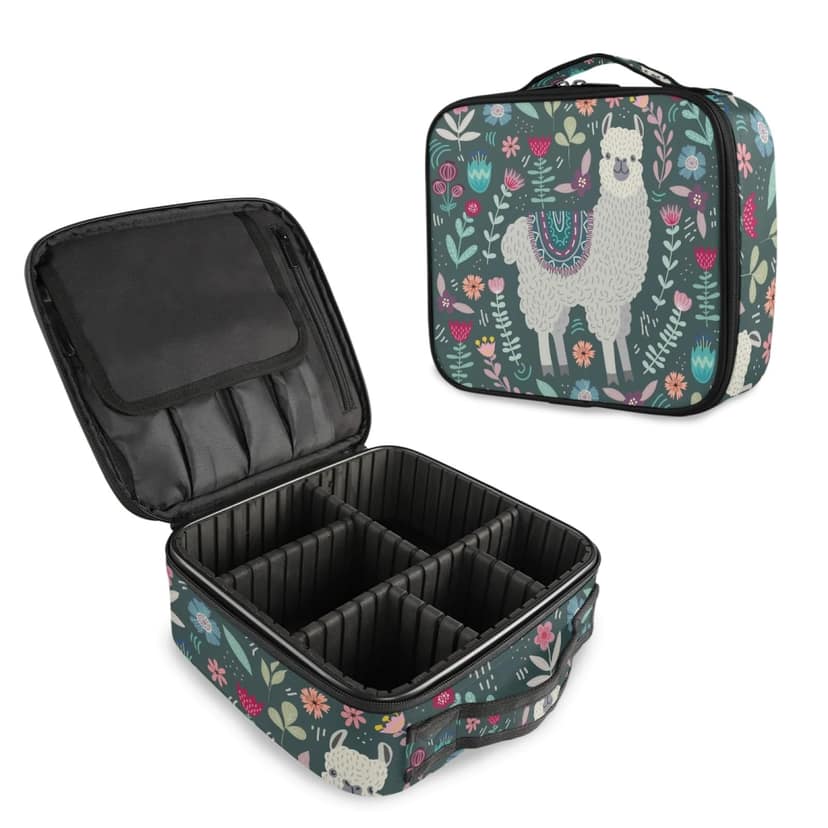 House of Quirk Makeup Cosmetic Storage Case With Adjustable Compartment Cosmetic Bag (Lama Floral), 25 x 22 x 9 Centimeters, Multicolor House of Quirk Makeup Cosmetic Storage Case With Adjustable Compartment Cosmetic Bag (Lama Floral), 25 x 22 x 9 Centim