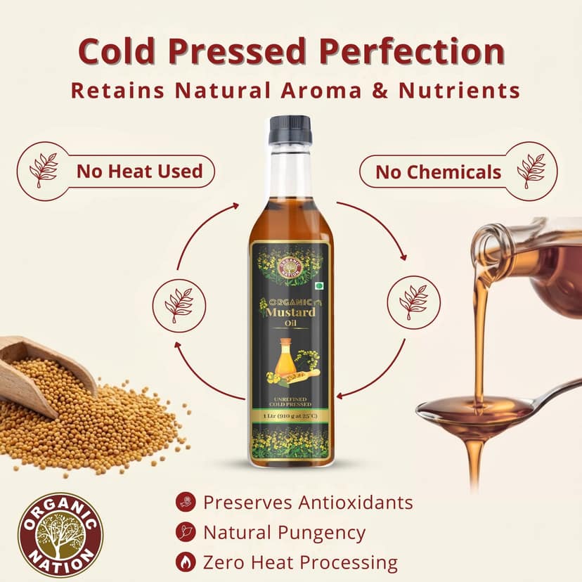 Foodsbay India Mustard Oil | Cold Pressed Cooking Oil | 1 L view 2