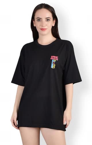 Game Over : Quirky Printed Oversized Women's Tees In Black Color