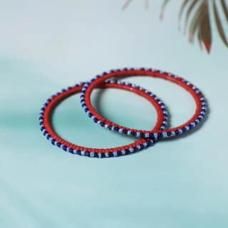 Blue - Hand Embroidered Beadwork Bangle (Set of 2)