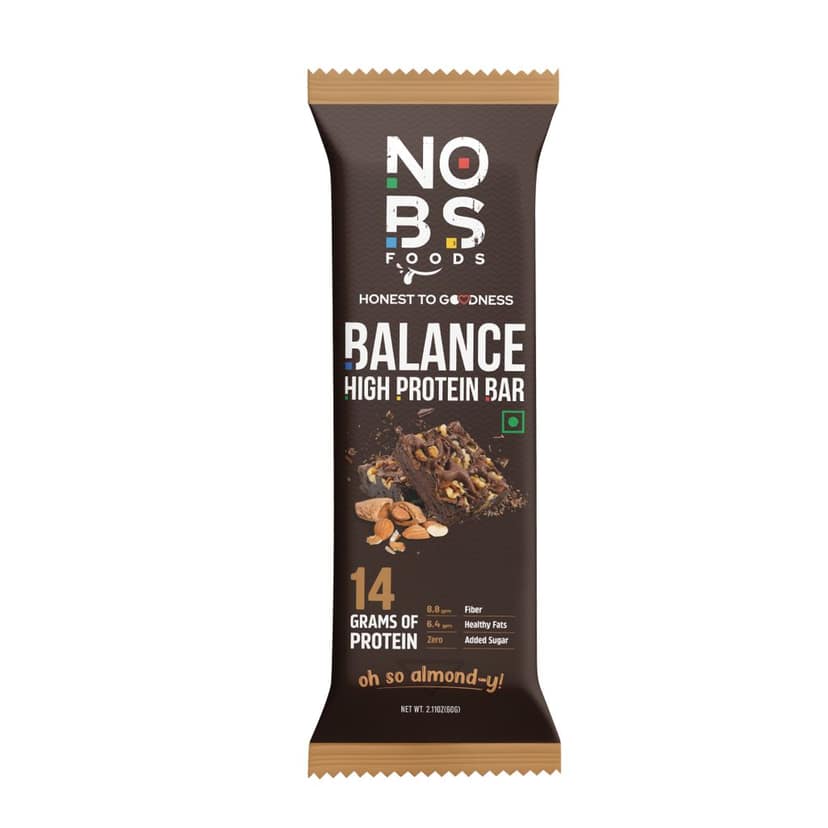 NO BS BALANCE HIGH PROTEIN BAR for healthy snacking and mini meal replacement, 14gm Protein, 8 gm fibre - (oh so almond-y)