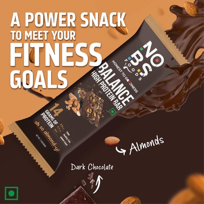NO BS BALANCE HIGH PROTEIN BAR for healthy snacking and mini meal replacement, 14gm Protein, 8 gm fibre - (oh so almond-y) view 2