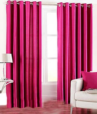 Panipat Textile Hub Solid Semi-Transparent Eyelet Window Curtain 7 ft Pack of 2 -Pink