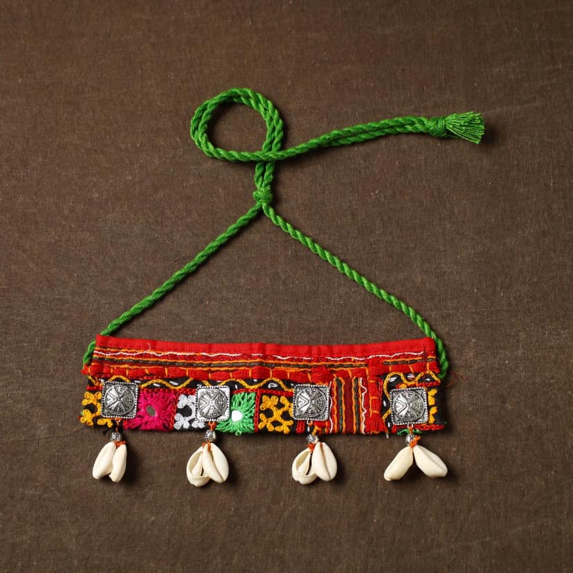 Red Kutch Embroidered Shell Work Choker view 2