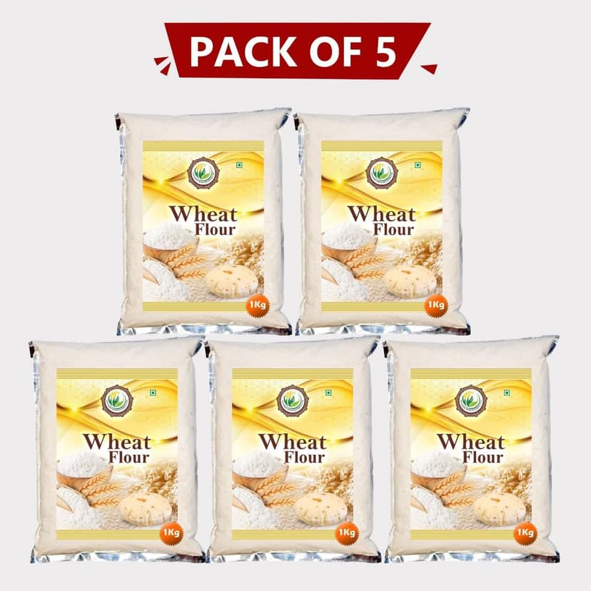 Wheat Flour 5kg (5 x 1 Kg) by Nuh Krishi Producer Company Limited – Pure, Natural & Farm-Fresh Atta for Daily Cooking.