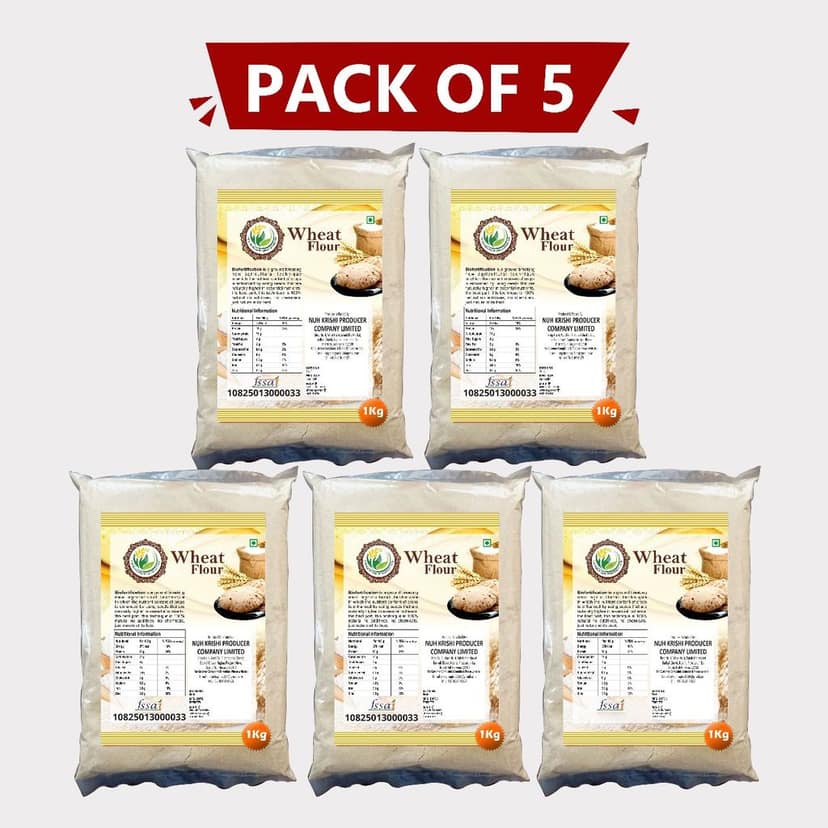 Wheat Flour 5kg (5 x 1 Kg) by Nuh Krishi Producer Company Limited – Pure, Natural & Farm-Fresh Atta for Daily Cooking. view 2