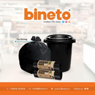 Bineto Brand , Oxo-Biodegradable Garbage Bags, Medium size - 43 CM X 48 CM(17 x 19 inches) - 30 bags/roll (Pack of 6, Black)