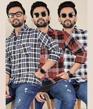 ADWYN PETER 100% Cotton Regular Fit Checks Full Sleeves Men's Casual Shirt - Multicolor 2 ( Pack of 3 )